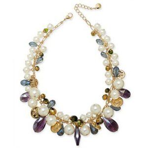 New Gold-Tone Imitation Pearl Statement Necklace